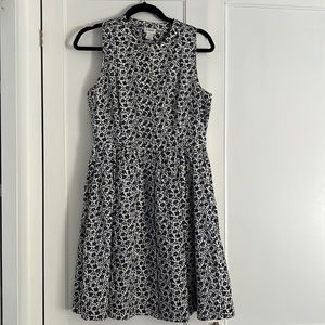 J Crew A Line Navy and White Floral Dress